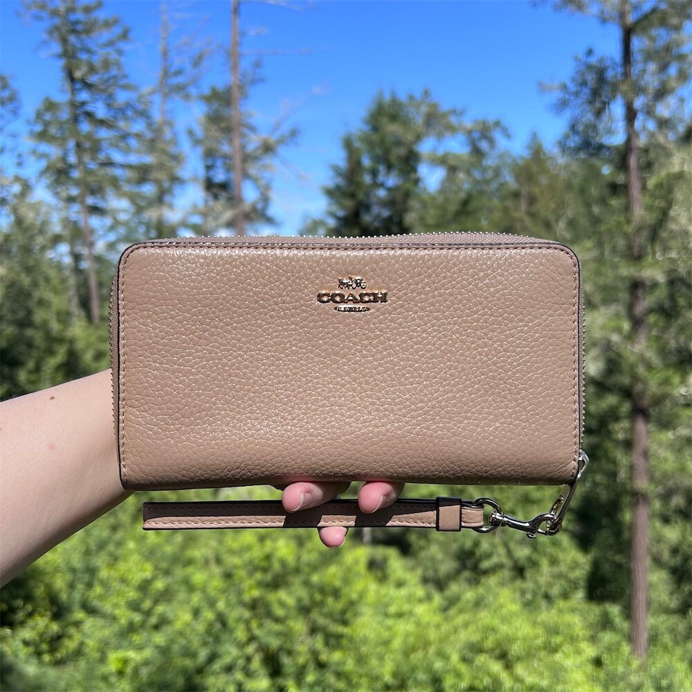 COACH Long Zip-Around Pebble Leather Wallet Nude/Taupe w Gold Hardware AUTHENTIC